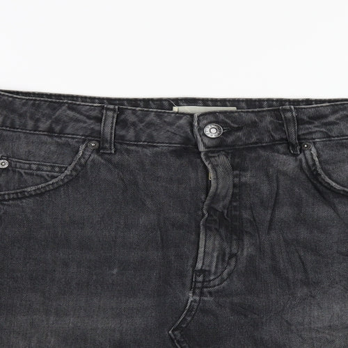 Topshop Womens Black Cotton A-Line Skirt Size 10 Zip