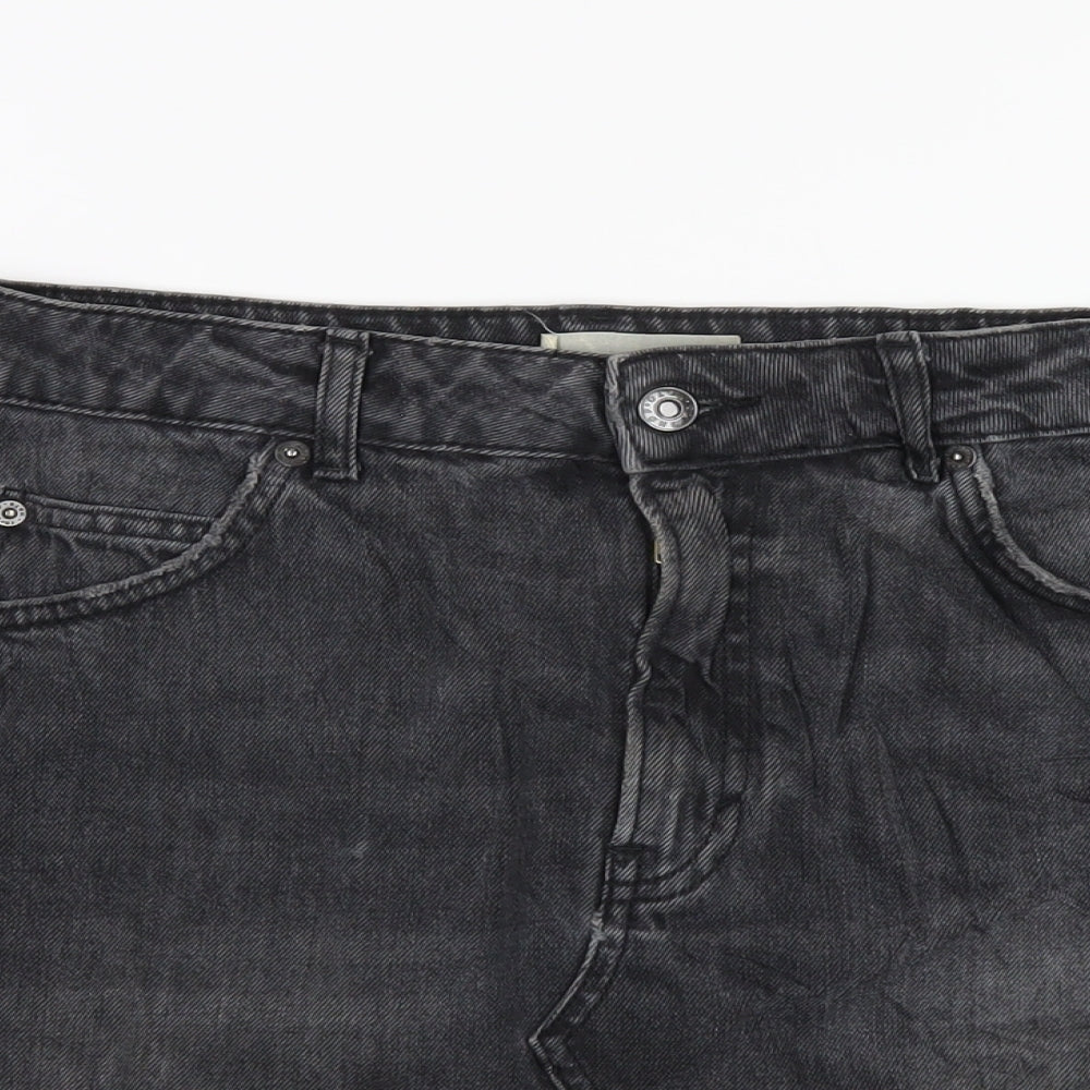 Topshop Womens Black Cotton A-Line Skirt Size 10 Zip