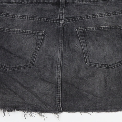 Topshop Womens Black Cotton A-Line Skirt Size 10 Zip