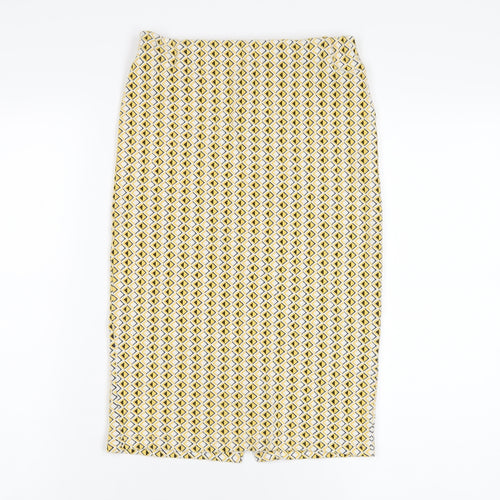Zara Womens Yellow Geometric Cotton Straight & Pencil Skirt Size S
