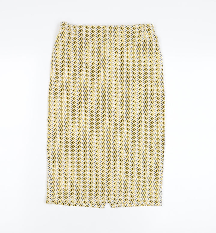 Zara Womens Yellow Geometric Cotton Straight & Pencil Skirt Size S