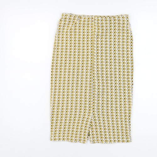 Zara Womens Yellow Geometric Cotton Straight & Pencil Skirt Size S