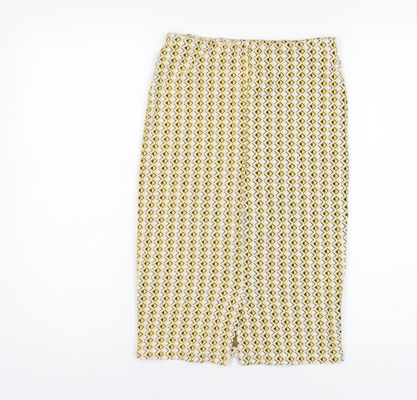 Zara Womens Yellow Geometric Cotton Straight & Pencil Skirt Size S