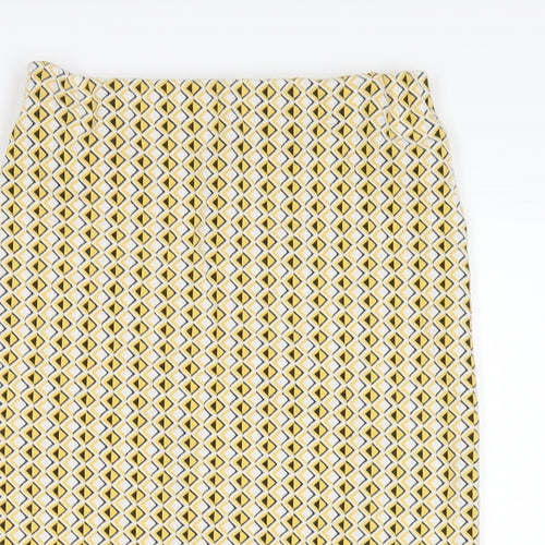 Zara Womens Yellow Geometric Cotton Straight & Pencil Skirt Size S