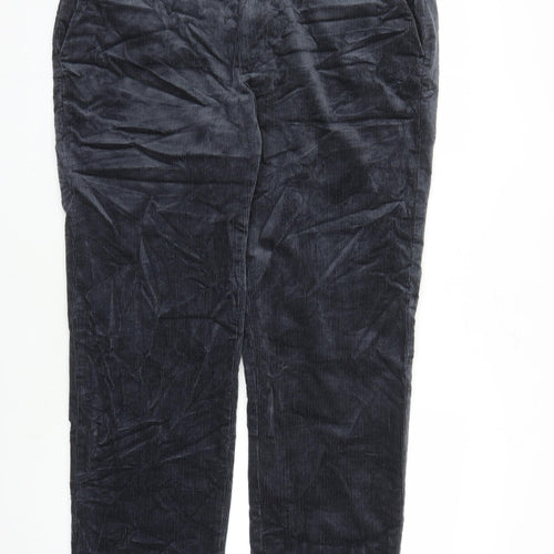 Marks and Spencer Mens Blue Cotton Trousers Size 40 in L33 in Regular Zip - Pockets