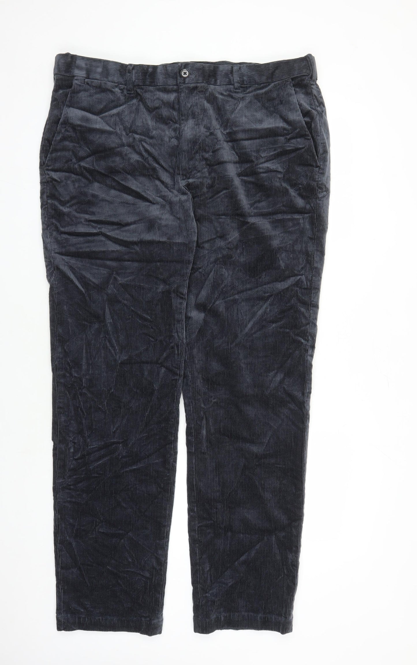 Marks and Spencer Mens Blue Cotton Trousers Size 40 in L33 in Regular Zip - Pockets