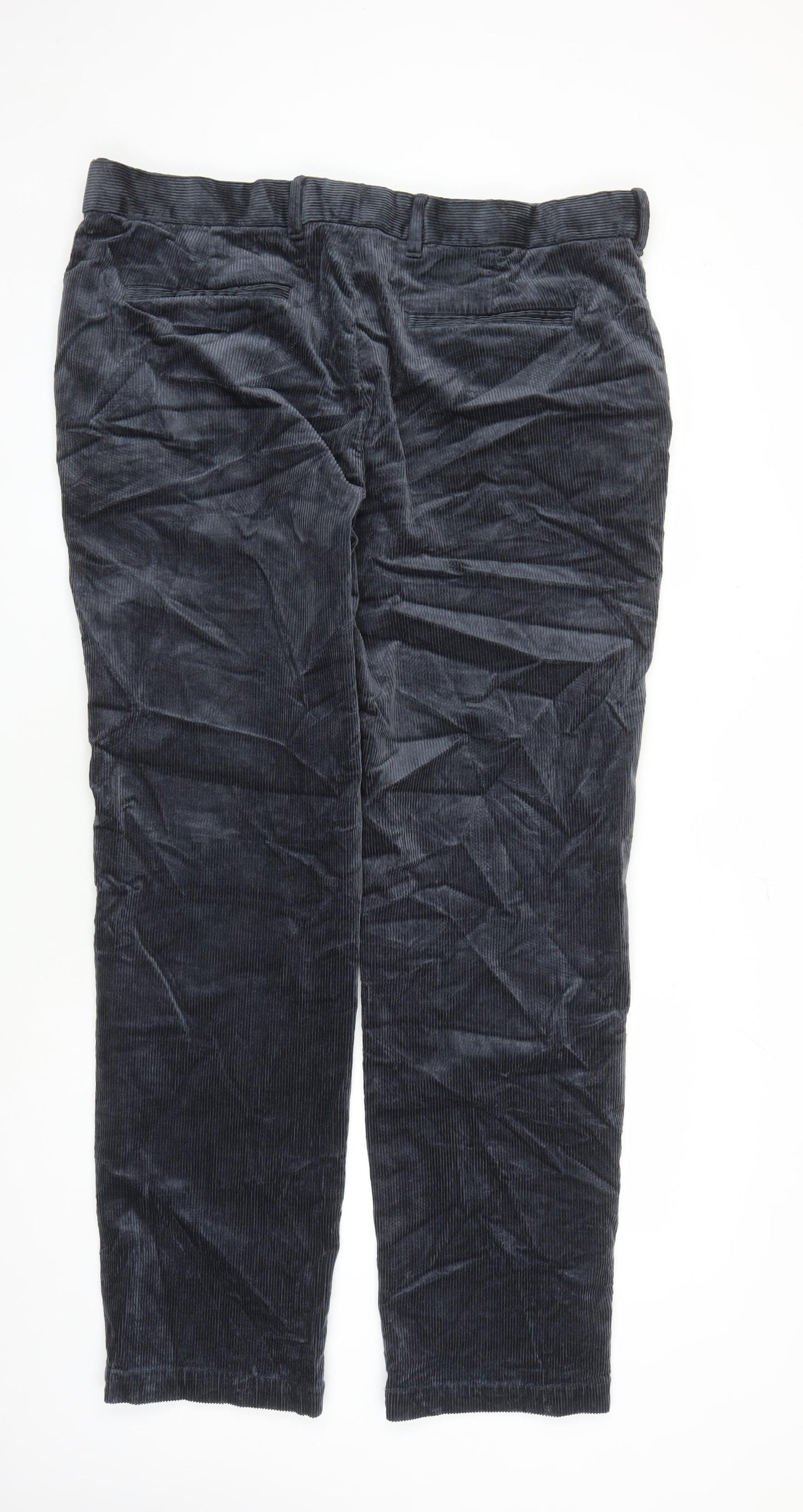 Marks and Spencer Mens Blue Cotton Trousers Size 40 in L33 in Regular Zip - Pockets