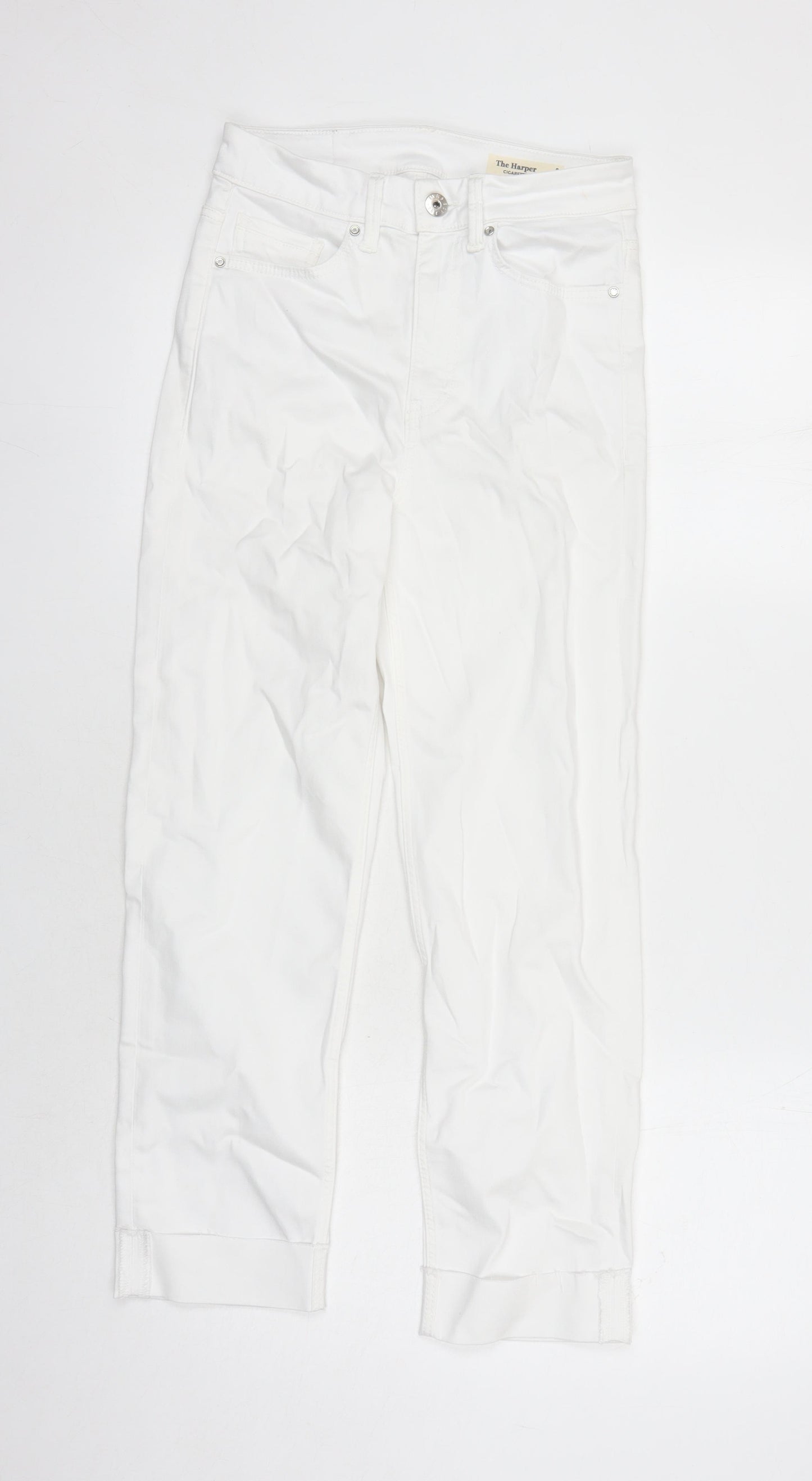 Marks and Spencer Womens White Polyester Straight Jeans Size 8 L25 in Regular Zip - Pockets