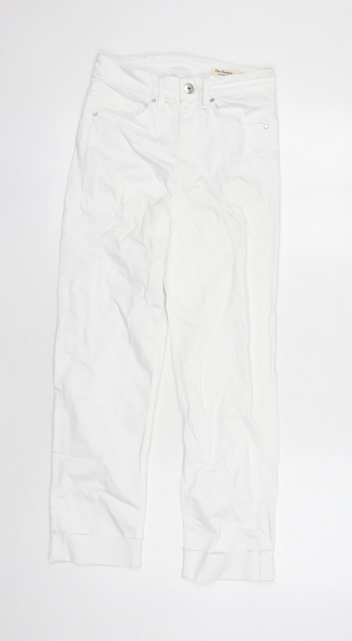 Marks and Spencer Womens White Polyester Straight Jeans Size 8 L25 in Regular Zip - Pockets