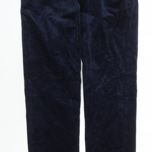 Marks and Spencer Mens Blue Cotton Trousers Size 30 in L33 in Regular Zip - Pockets