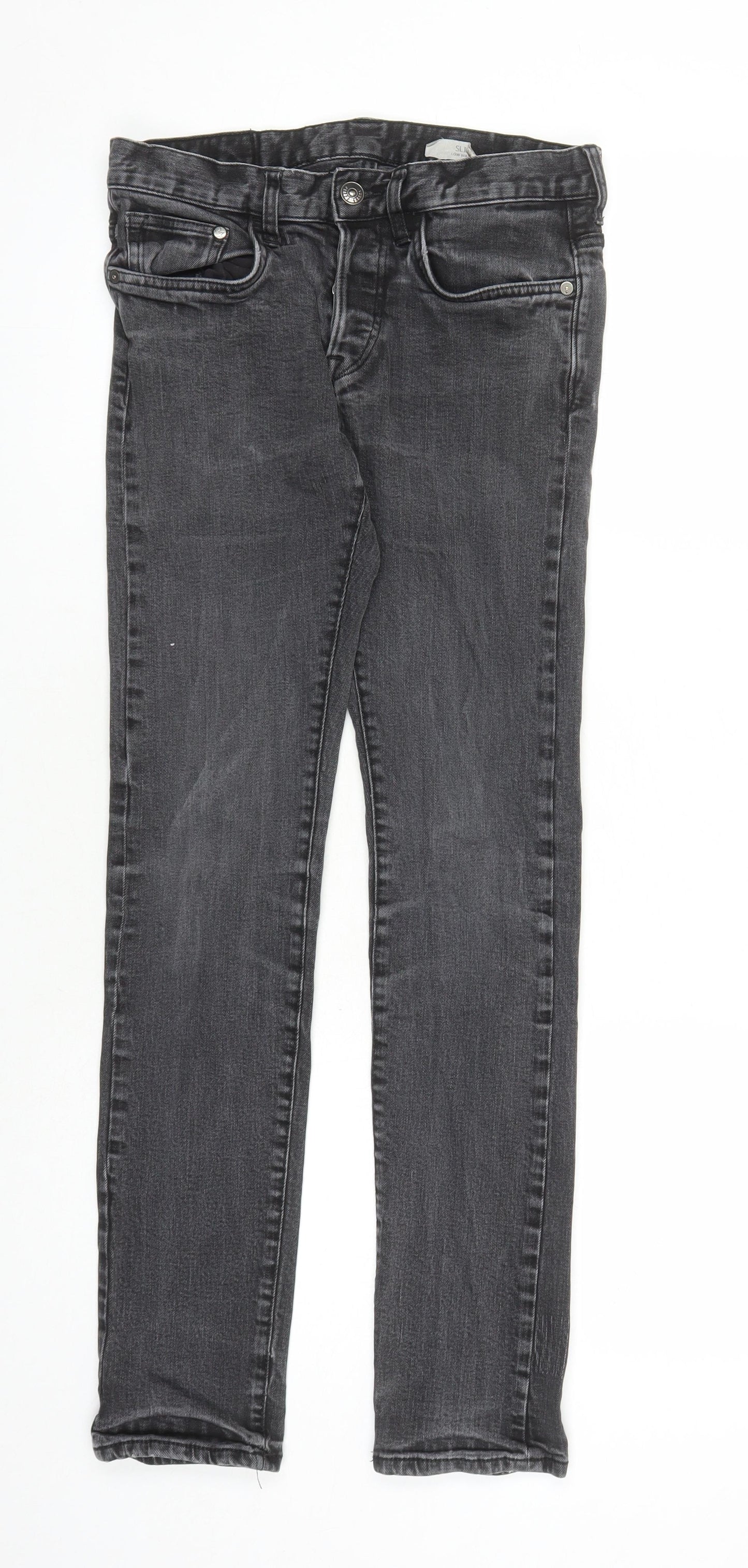 H&M Womens Grey Cotton Straight Jeans Size 28 in L29 in Regular Button - Pockets Low Rise