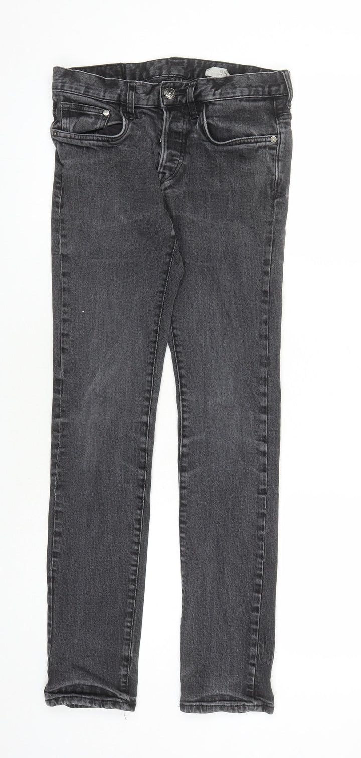 H&M Womens Grey Cotton Straight Jeans Size 28 in L29 in Regular Button - Pockets Low Rise