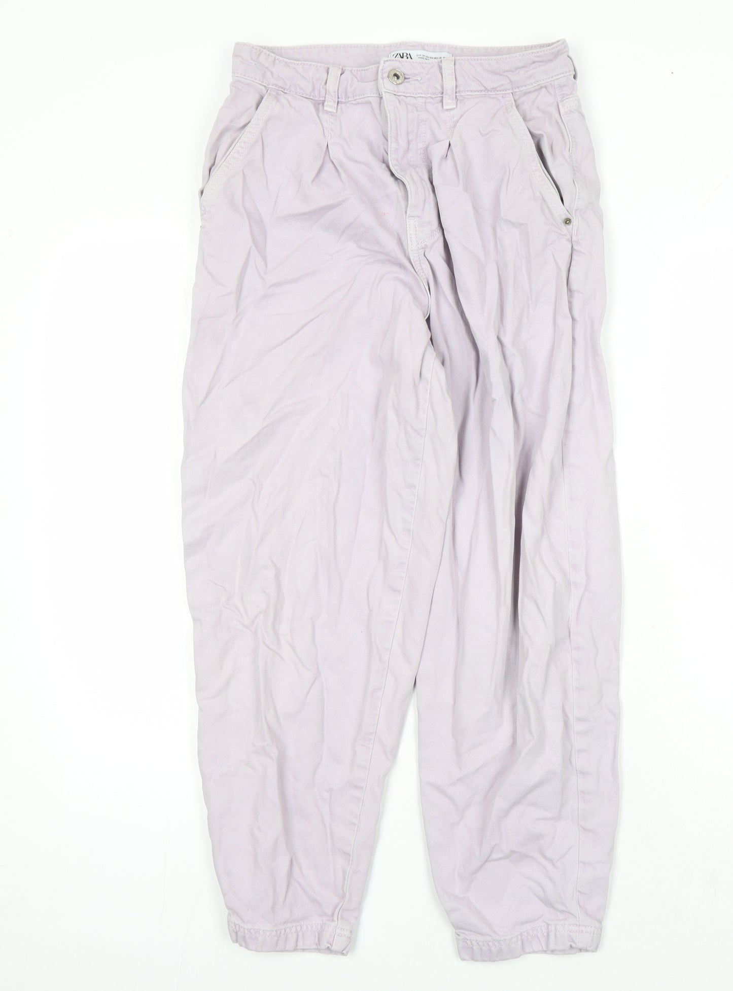 Zara Womens Purple Cotton Tapered Jeans Size 8 L24 in Regular Zip - Pockets