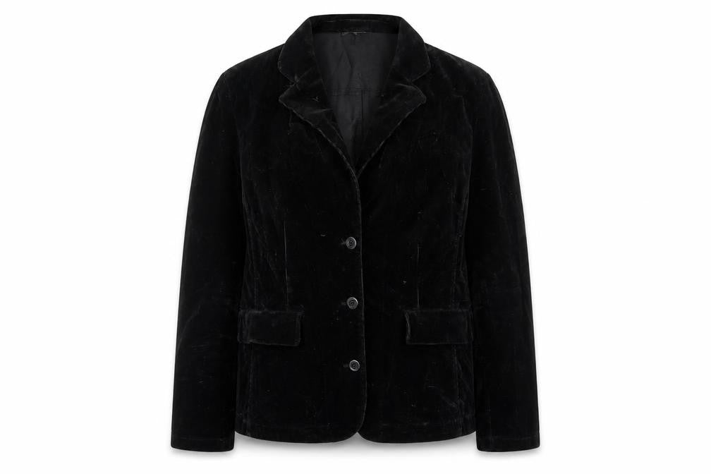Front view of Nienhaus & Lotz women’s black jacket, size UK 14, button - pockets