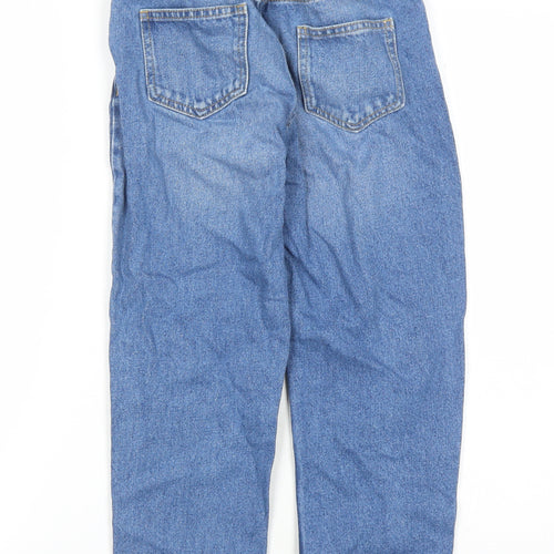 Marks and Spencer Girls Blue Cotton Straight Jeans Size 10-11 Years L23 in Regular Zip - Elasticated Waist Pockets Mom Style