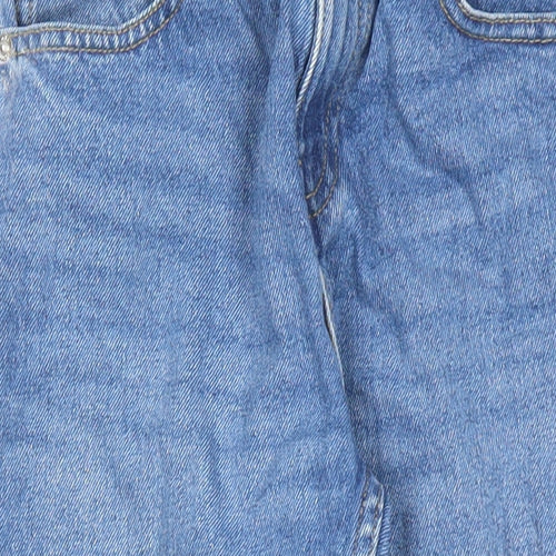 Marks and Spencer Girls Blue Cotton Straight Jeans Size 10-11 Years L23 in Regular Zip - Elasticated Waist Pockets Mom Style