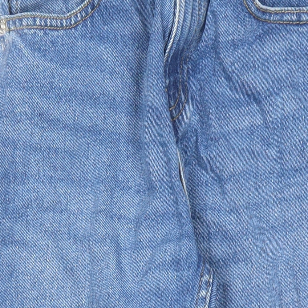Marks and Spencer Girls Blue Cotton Straight Jeans Size 10-11 Years L23 in Regular Zip - Elasticated Waist Pockets Mom Style