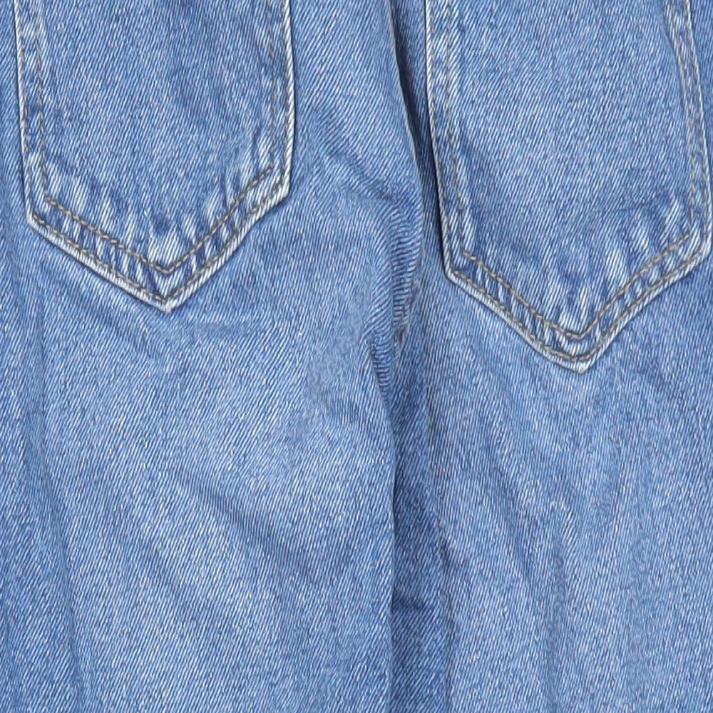 Marks and Spencer Girls Blue Cotton Straight Jeans Size 10-11 Years L23 in Regular Zip - Elasticated Waist Pockets Mom Style