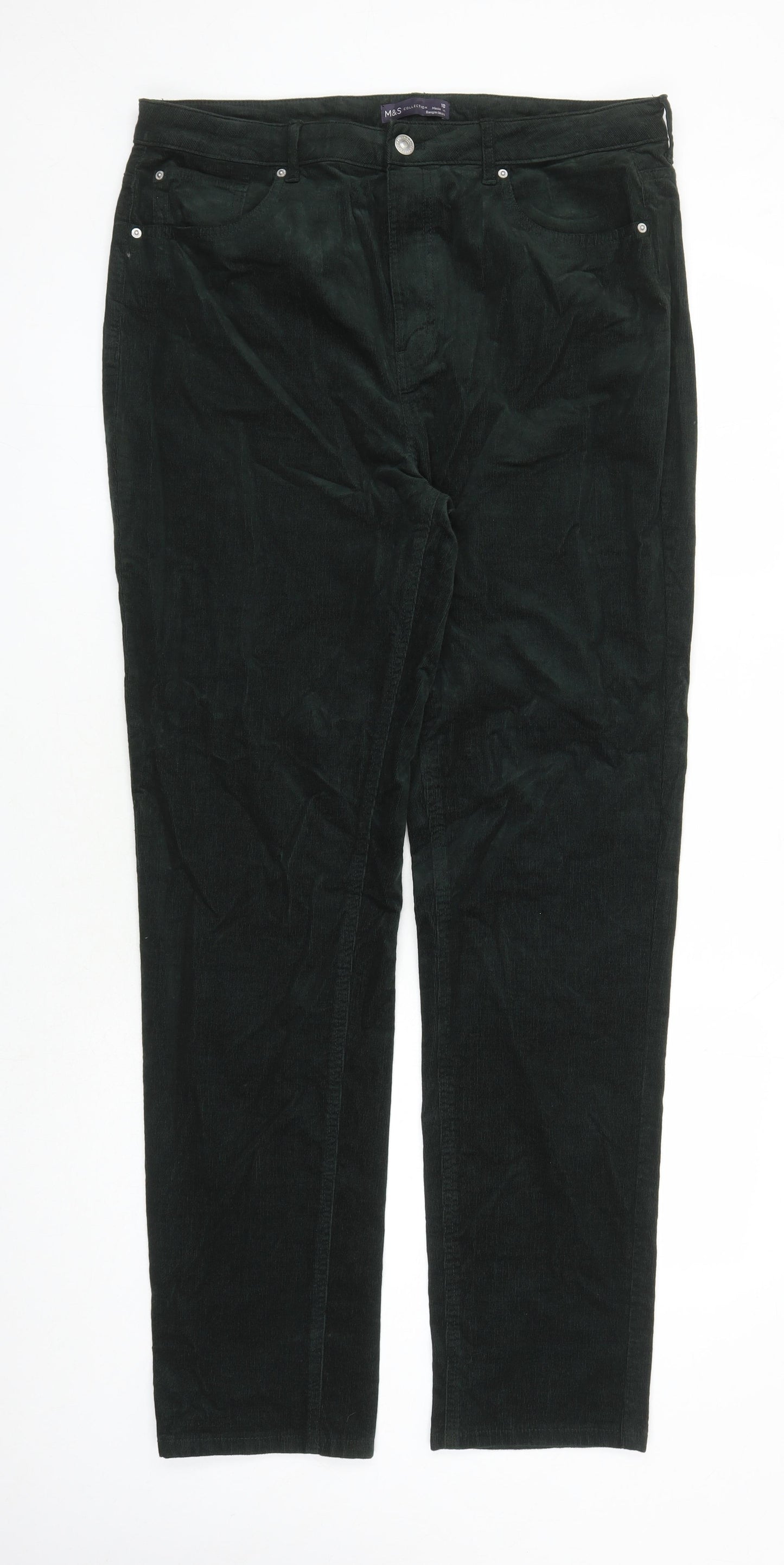 Marks and Spencer Womens Green Cotton Trousers Size 18 L29 in Regular Zip - Pockets