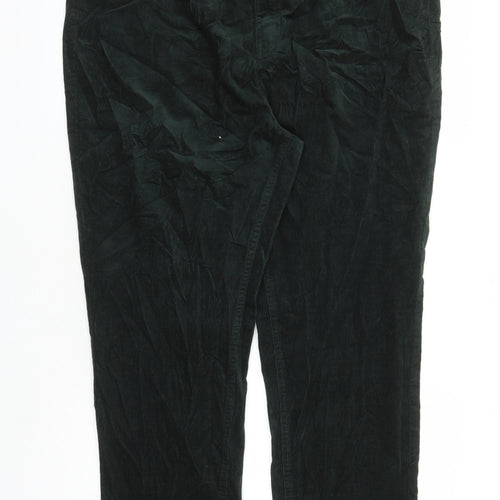 Marks and Spencer Womens Green Cotton Trousers Size 18 L29 in Regular Zip - Pockets