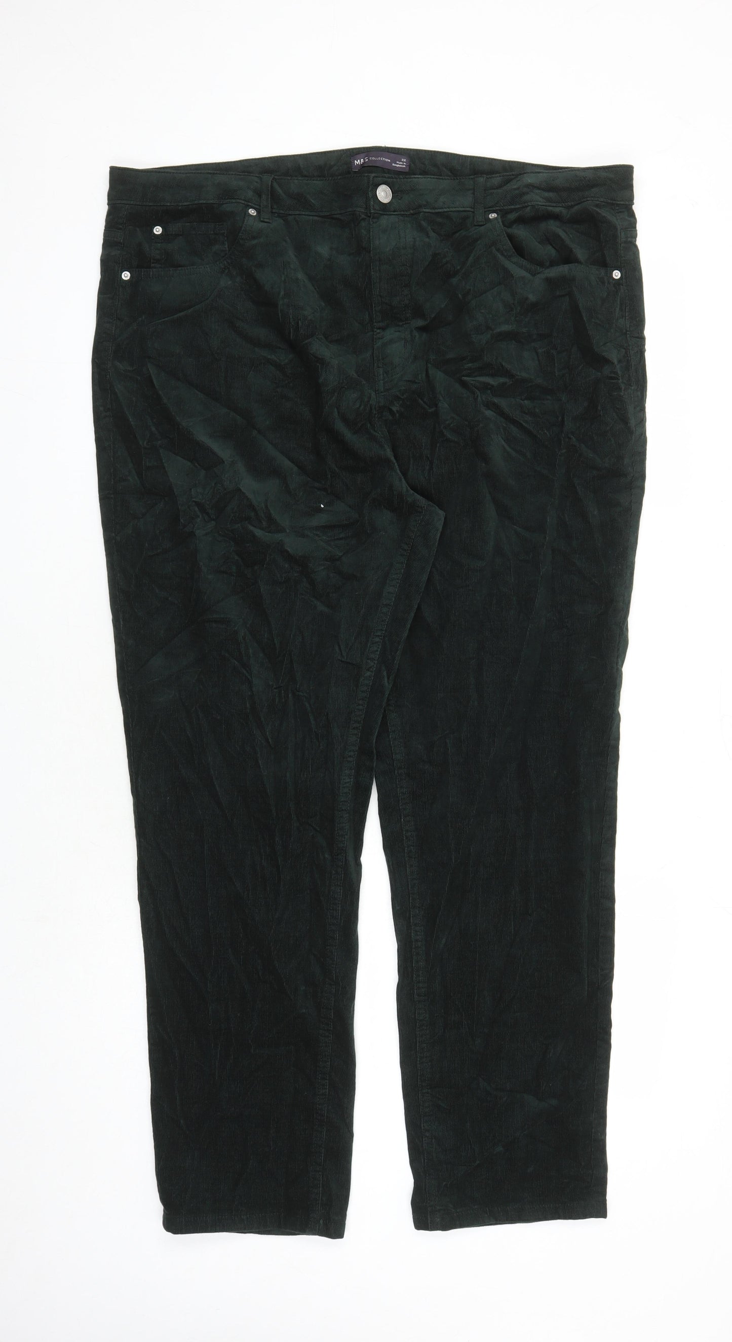 Marks and Spencer Womens Green Cotton Trousers Size 18 L29 in Regular Zip - Pockets
