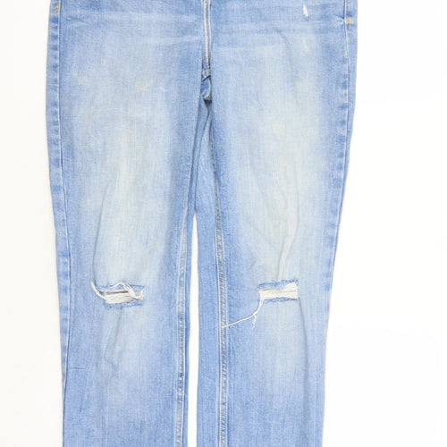 NEXT Womens Blue Cotton Straight Jeans Size 30 in L29 in Slim Zip - Raw Hems Pockets Next Size 13