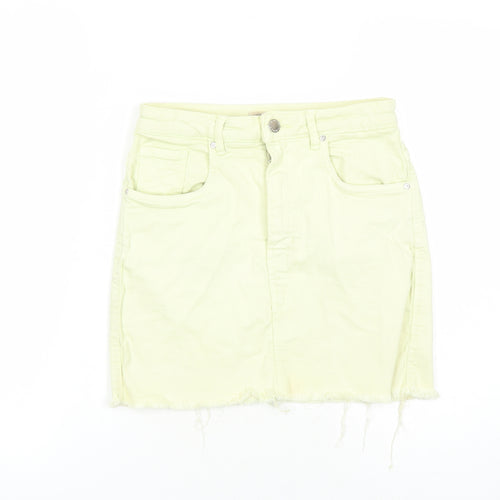 TRF Womens Yellow Cotton Mini Skirt Size 26 in Zip - Pockets Raw Hems
