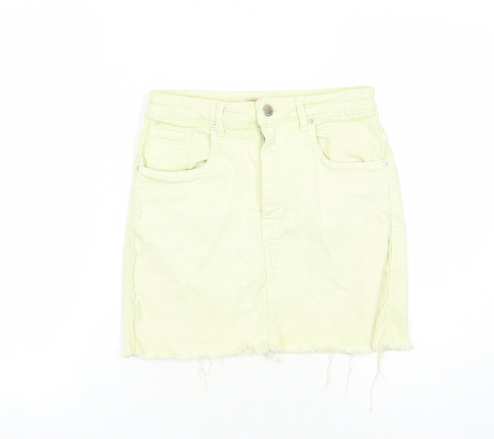 TRF Womens Yellow Cotton Mini Skirt Size 26 in Zip - Pockets Raw Hems