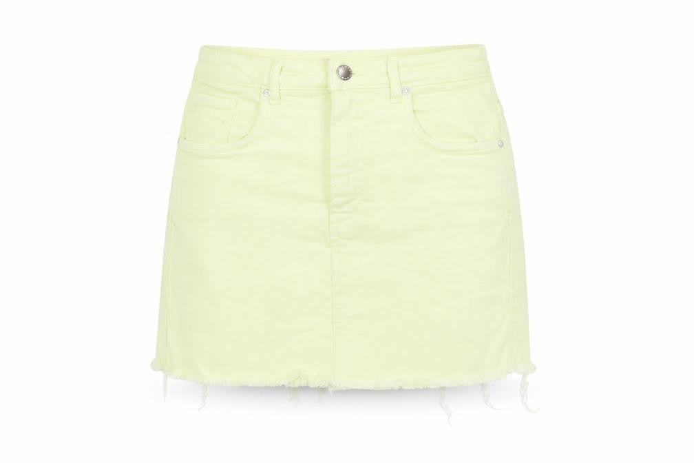 TRF Womens Yellow Cotton Mini Skirt Size 26 in Zip - Pockets Raw Hems