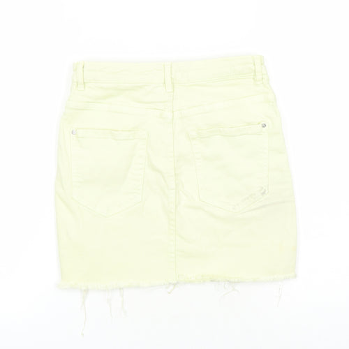 TRF Womens Yellow Cotton Mini Skirt Size 26 in Zip - Pockets Raw Hems