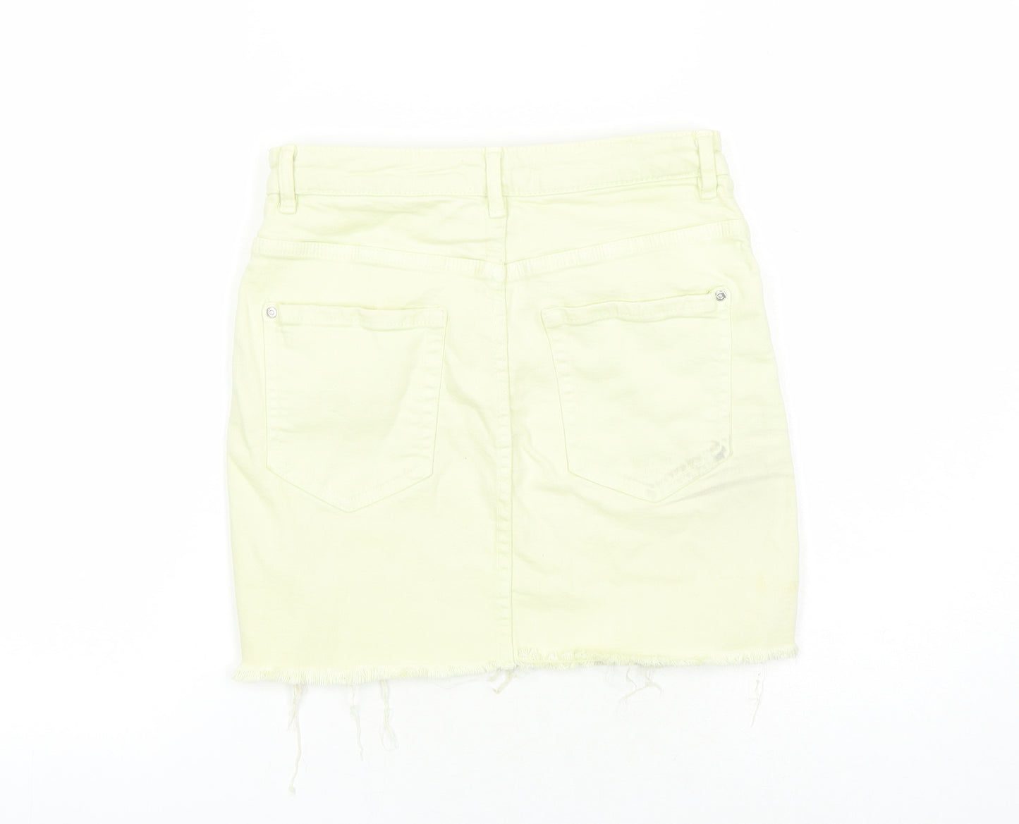 TRF Womens Yellow Cotton Mini Skirt Size 26 in Zip - Pockets Raw Hems