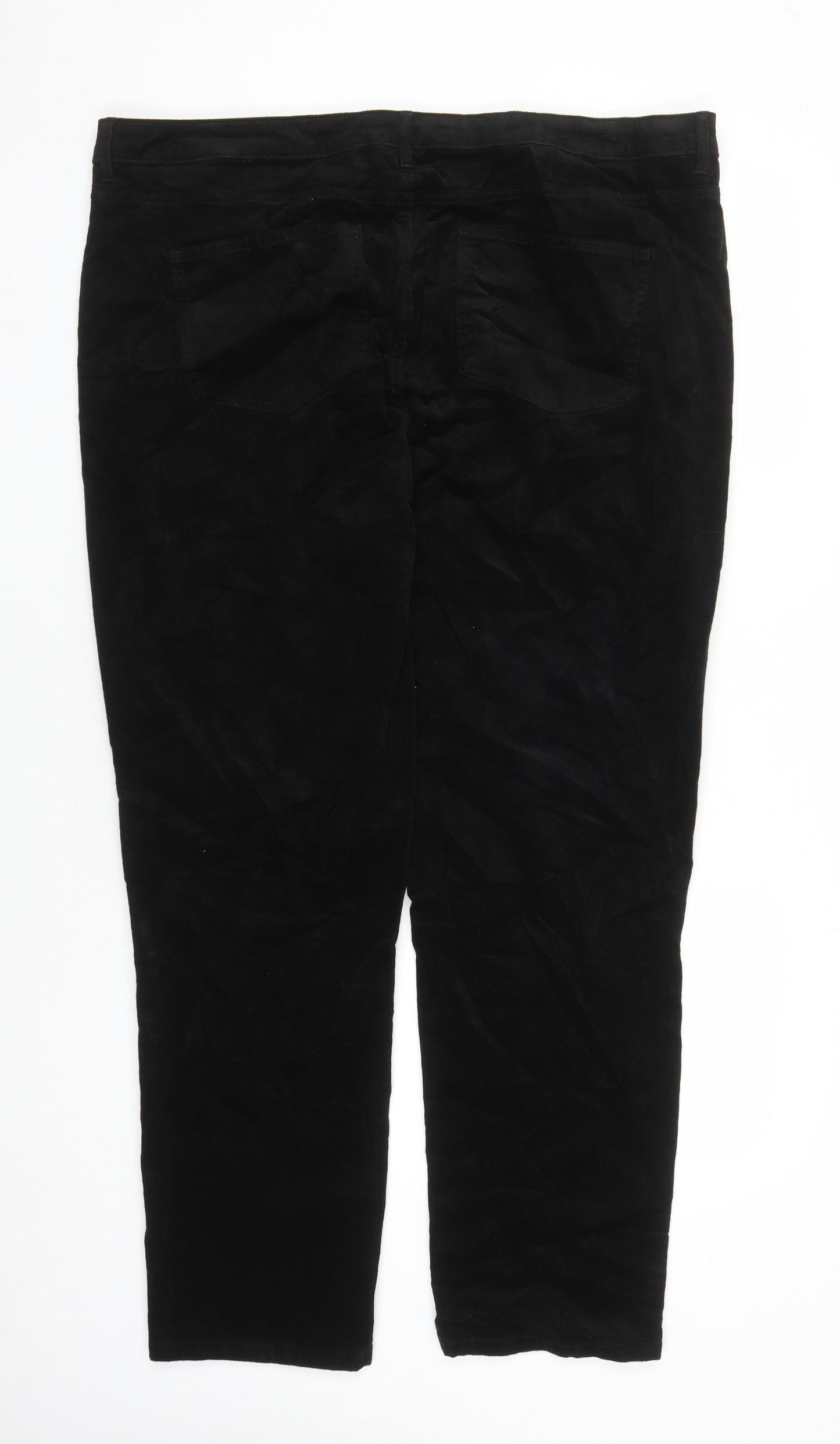 Marks and Spencer Womens Black Cotton Trousers Size 22 L29 in Regular Zip - Pockets