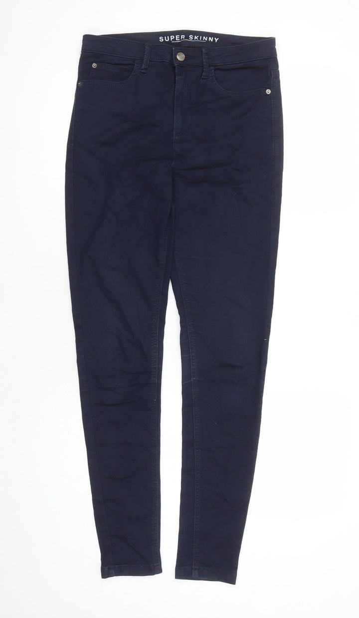 Marks and Spencer Womens Blue Cotton Skinny Jeans Size 10 L30 in Regular Zip - Pockets