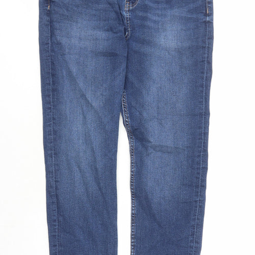Marks and Spencer Womens Blue Cotton Straight Jeans Size 14 L28 in Slim Zip - Pockets