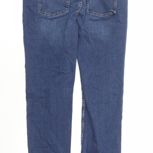 Marks and Spencer Womens Blue Cotton Straight Jeans Size 14 L28 in Slim Zip - Pockets