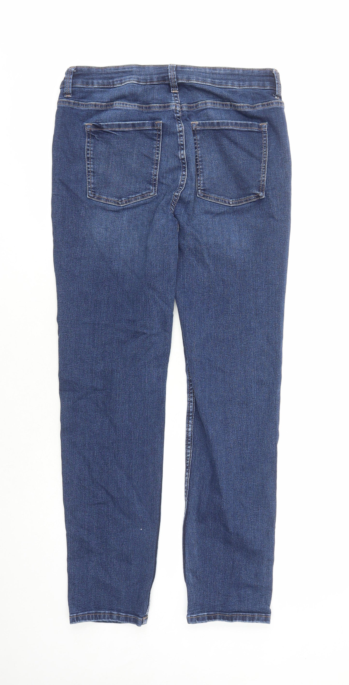 Marks and Spencer Womens Blue Cotton Straight Jeans Size 14 L28 in Slim Zip - Pockets