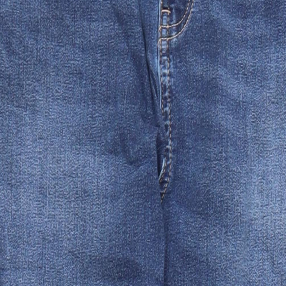 Marks and Spencer Womens Blue Cotton Straight Jeans Size 14 L28 in Slim Zip - Pockets