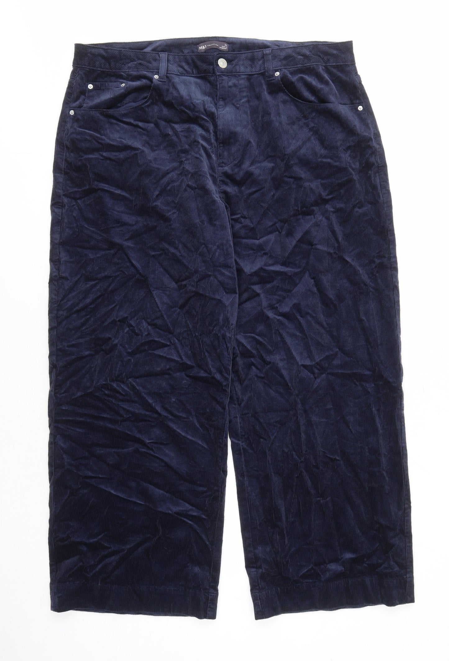 Marks and Spencer Womens Blue Camel Trousers Size 20 L28 in Regular Zip - Pockets