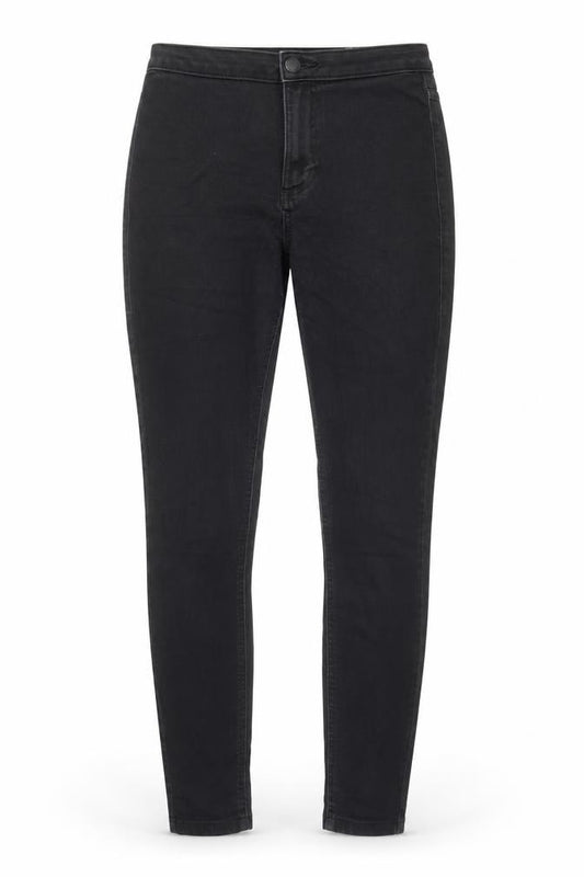 Front view of Marks & Spencer women’s black cotton skinny jeans, size UK 10, 27-inch leg regular zip