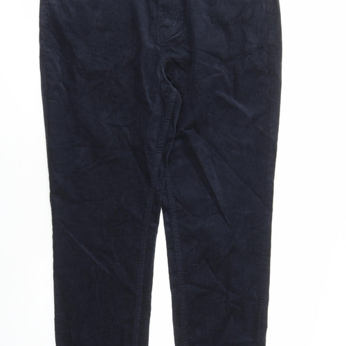 Marks and Spencer Womens Blue Cotton Trousers Size 20 L28 in Regular Zip - Pockets