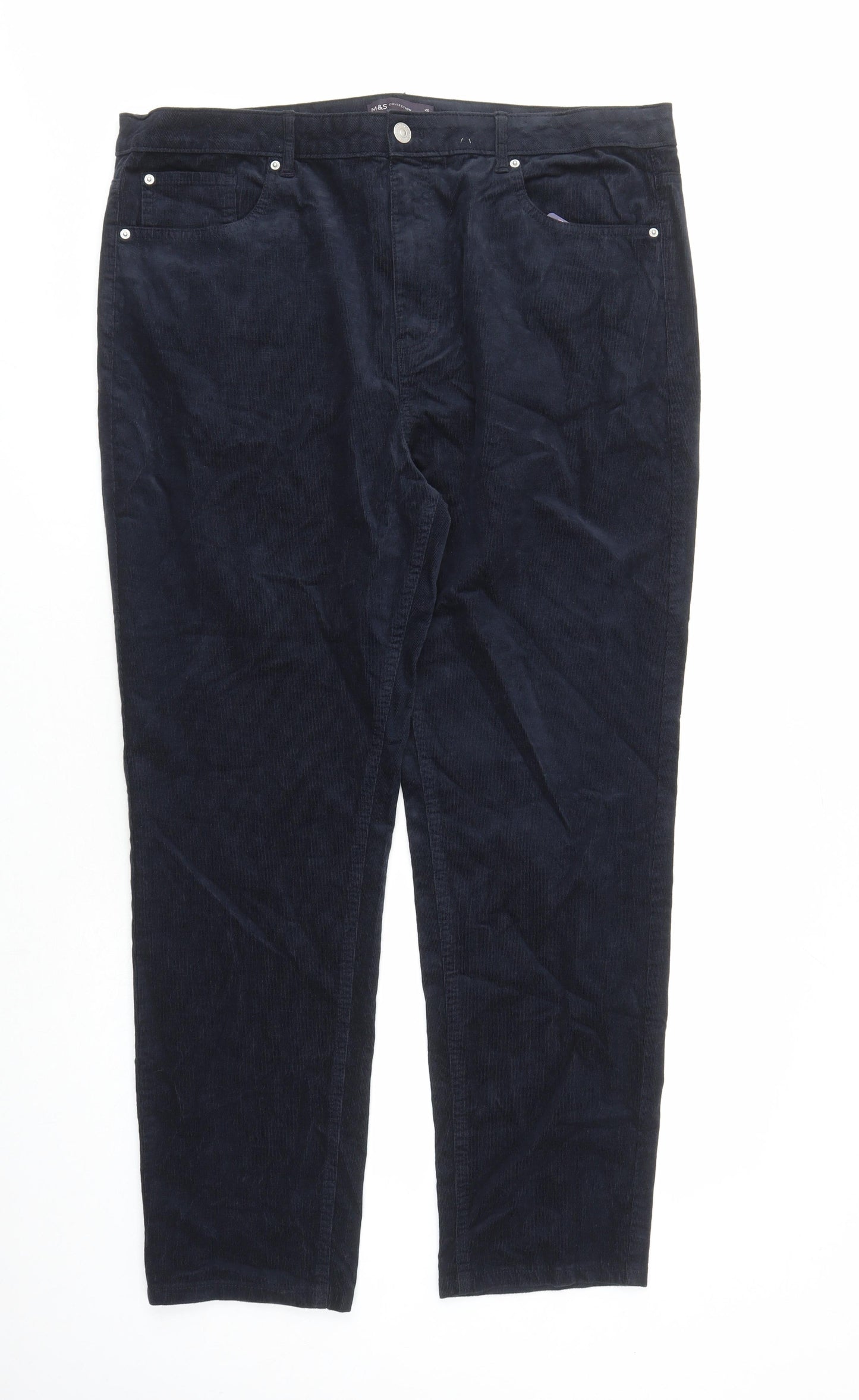Marks and Spencer Womens Blue Cotton Trousers Size 20 L28 in Regular Zip - Pockets