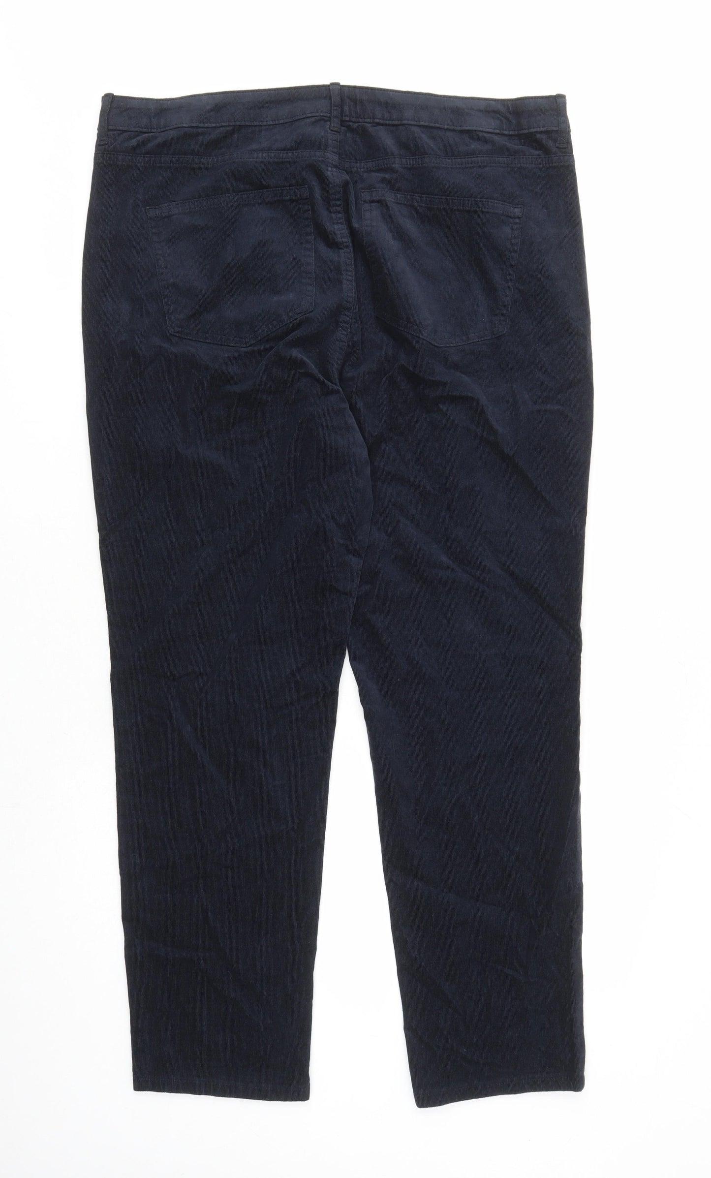 Marks and Spencer Womens Blue Cotton Trousers Size 20 L28 in Regular Zip - Pockets