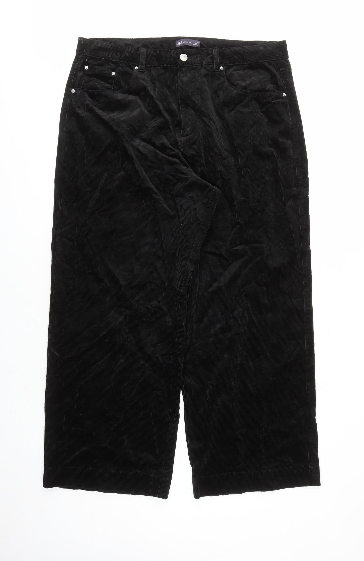 Marks and Spencer Womens Black Cotton Trousers Size 20 L29 in Regular Zip - Pockets