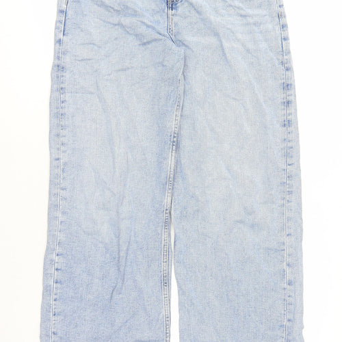 marks and Womens Blue Cotton Wide-Leg Jeans Size 10 L31 in Regular Zip - Pockets Long Leg