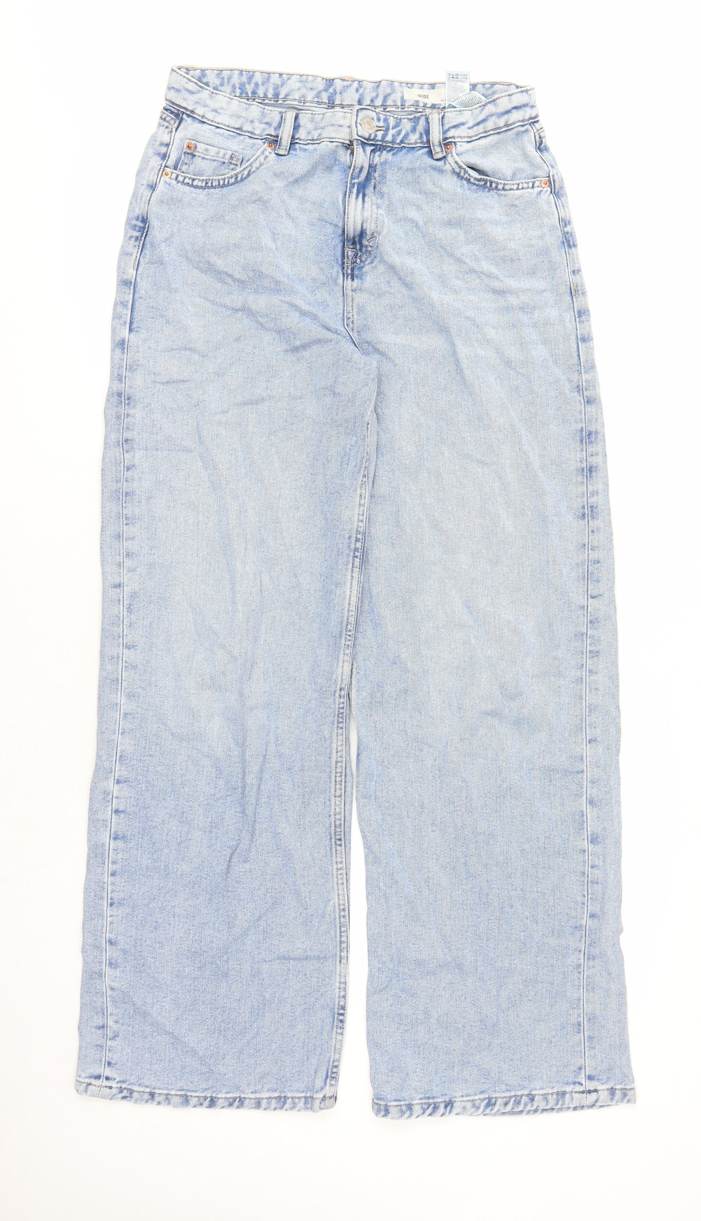 marks and Womens Blue Cotton Wide-Leg Jeans Size 10 L31 in Regular Zip - Pockets Long Leg