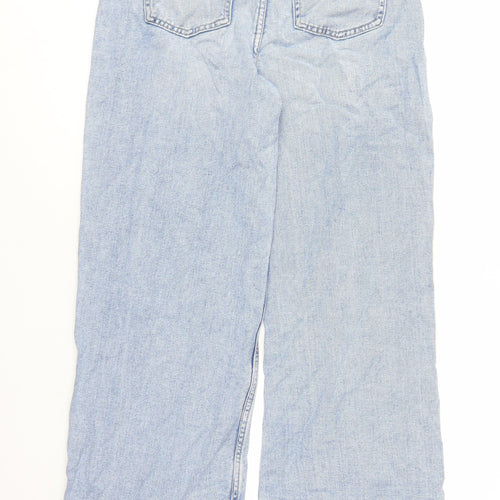 marks and Womens Blue Cotton Wide-Leg Jeans Size 10 L31 in Regular Zip - Pockets Long Leg