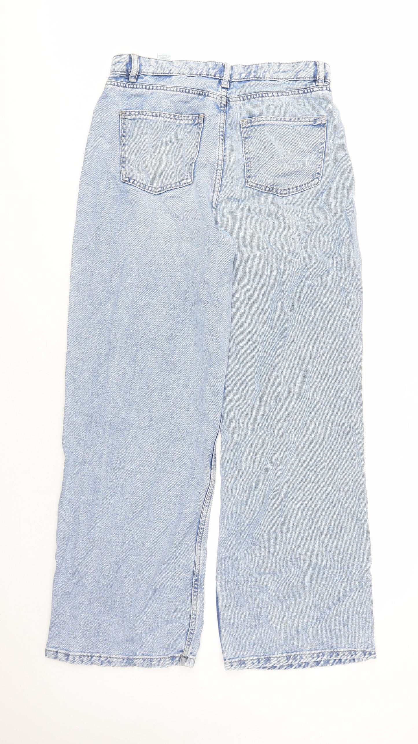 marks and Womens Blue Cotton Wide-Leg Jeans Size 10 L31 in Regular Zip - Pockets Long Leg