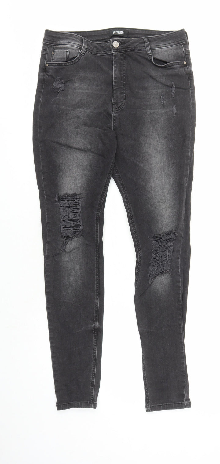 Missguided Womens Black Cotton Skinny Jeans Size 12 L29 in Regular Zip - po