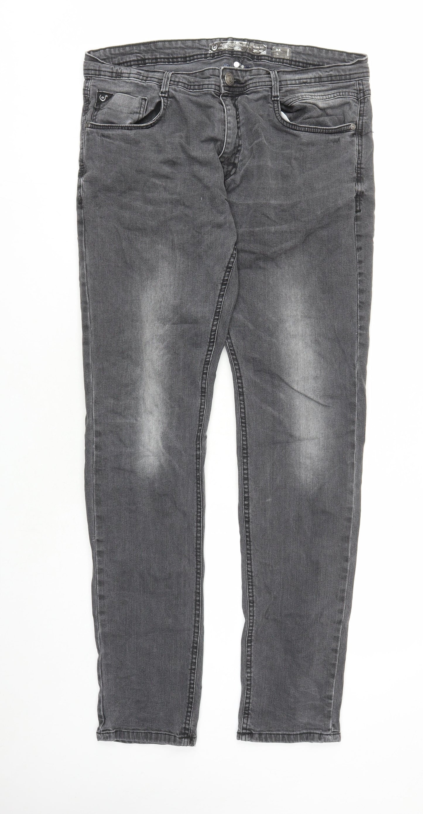 Duck and Cover Mens Grey Cotton Straight Jeans Size 34 in L32 in Slim Zip - Pockets