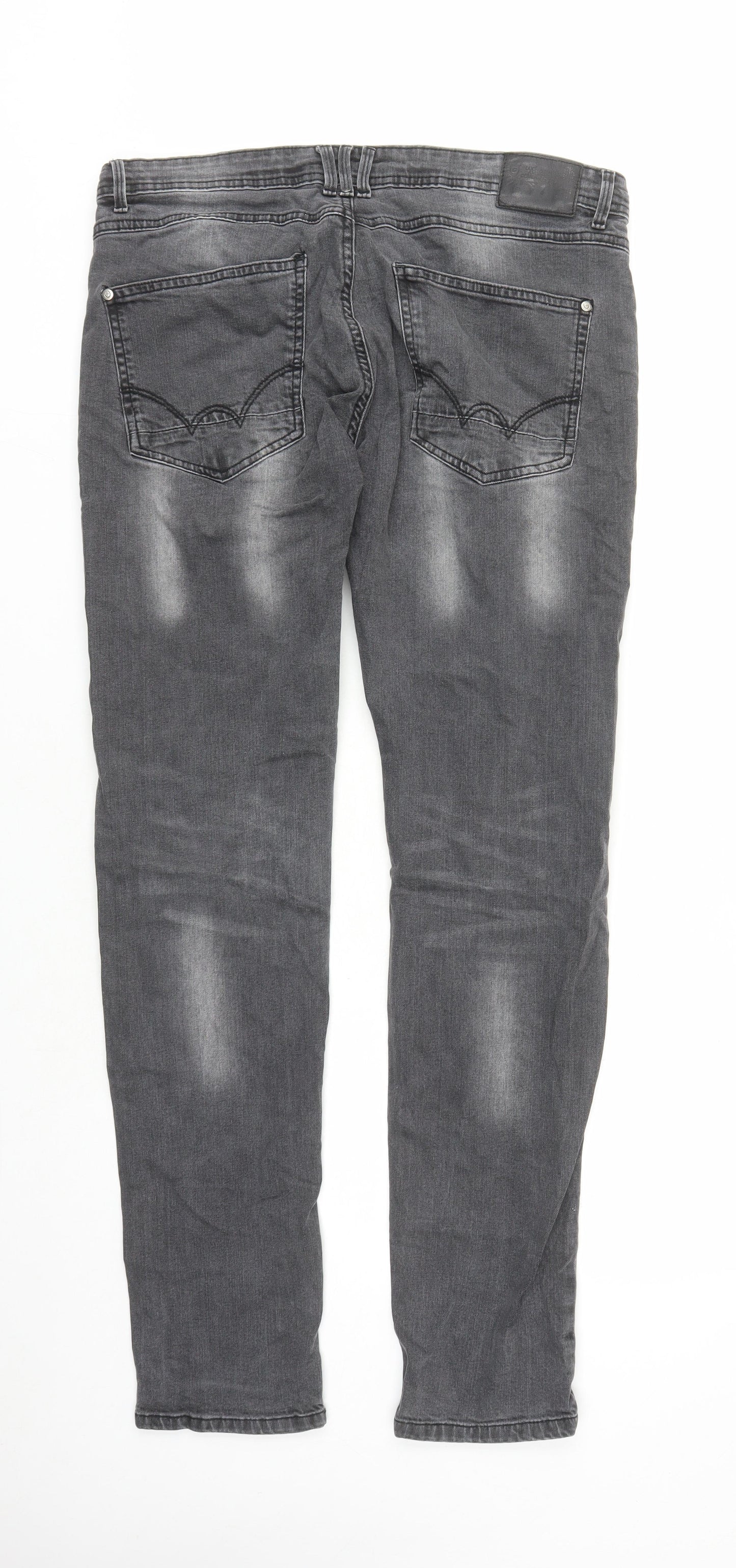 Duck and Cover Mens Grey Cotton Straight Jeans Size 34 in L32 in Slim Zip - Pockets